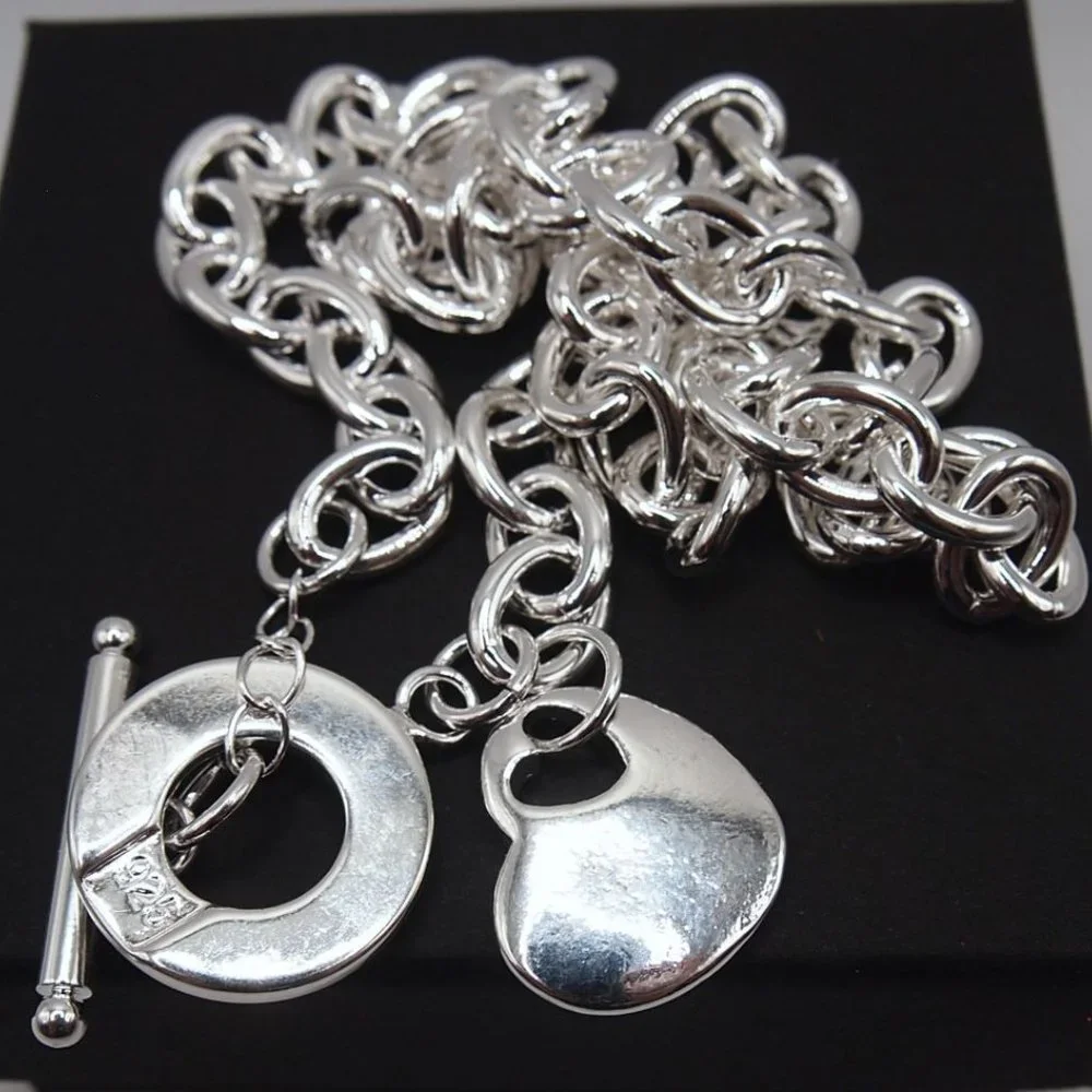 Stunning "Homage" ♥ Heart ♥ w/ Toggle Stamped 925 Sterling Silver Necklace - Picture 3 of 9